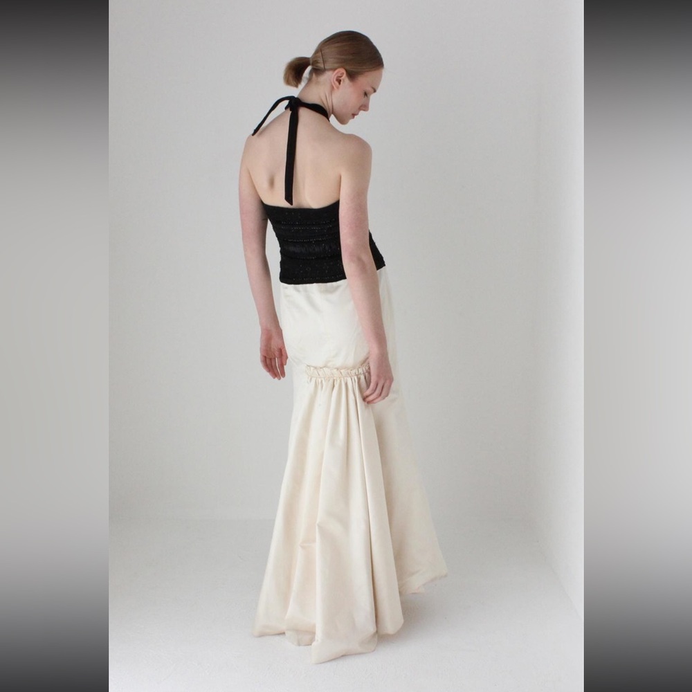 ESCADA 1980s Vintage Beaded and Sequined Bodice with cream duchess skirt gown